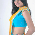 girls side look saree jacket 150x150 Telugu Girls Yellow Casual Saree Blue Blouse