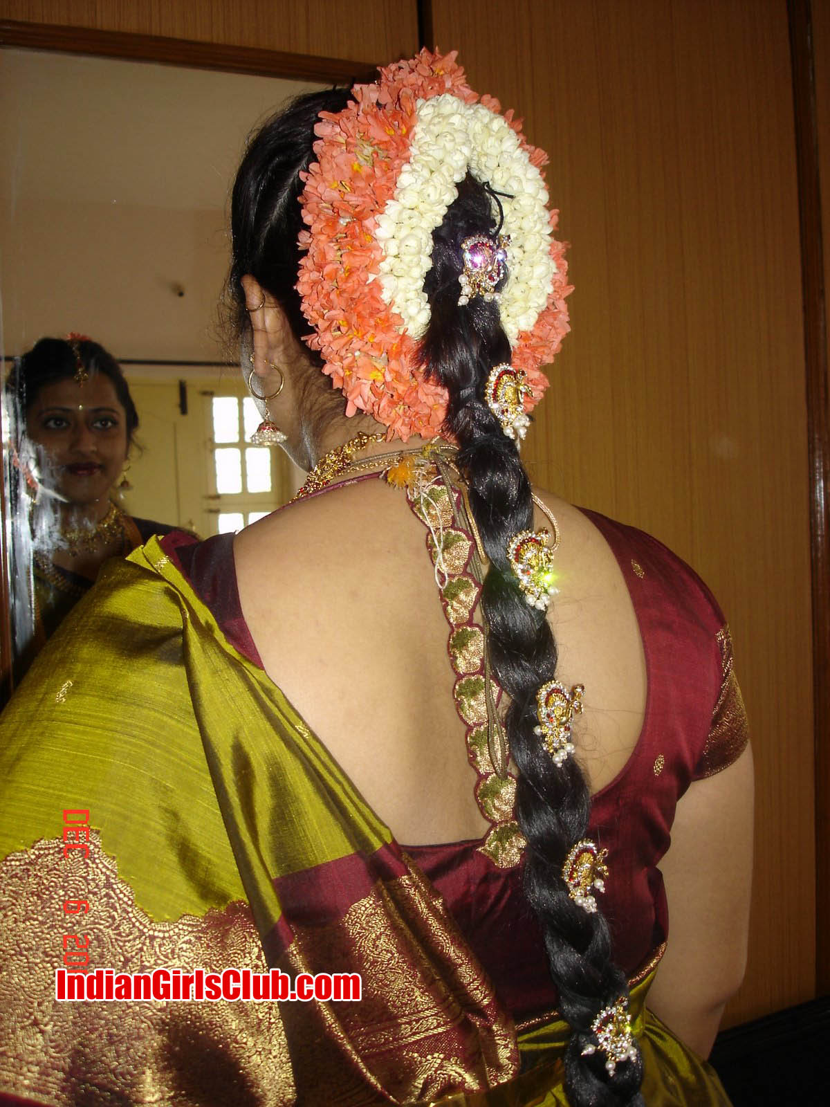 South Indian Silk Saree Bride in Front Mirror