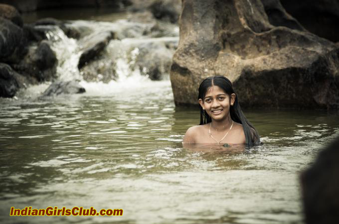 teen indian girls bathing in river