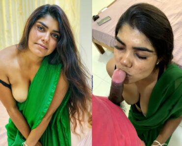 Indian College Teacher In Green Saree Giving Blowjob